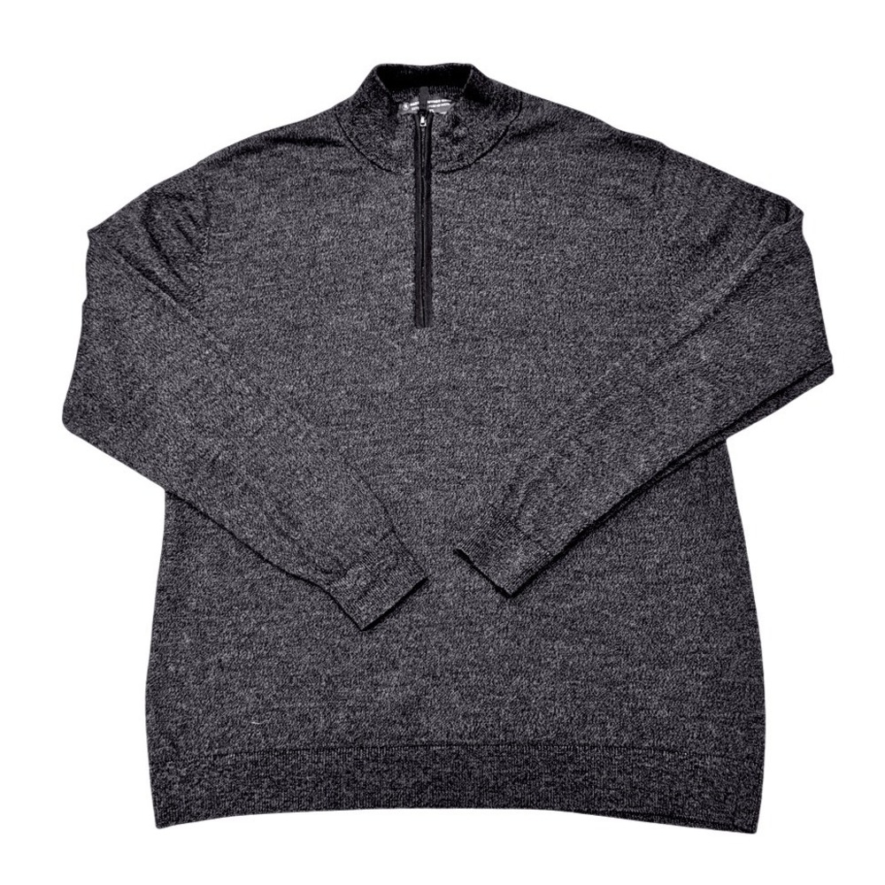 HART SCHAFFNER MARX Extra Fine Gray Black Merino Wool Quarter-Zip Sweater | XL